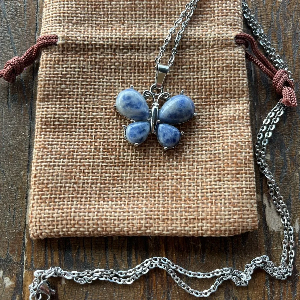 Sodalite Butterfly Necklace Sodalite Pendant Howlite Necklace Saggitarius Gift